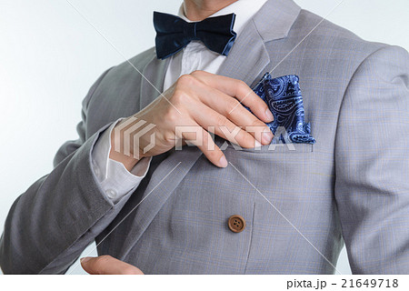 grey suit plaid texture, bowtie, pocket square 21649718