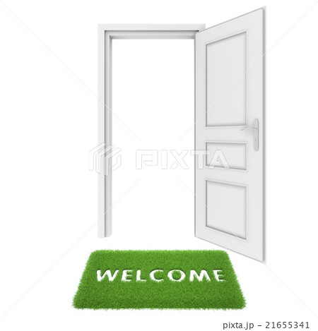 Open Door With A Rug Of Grassのイラスト素材