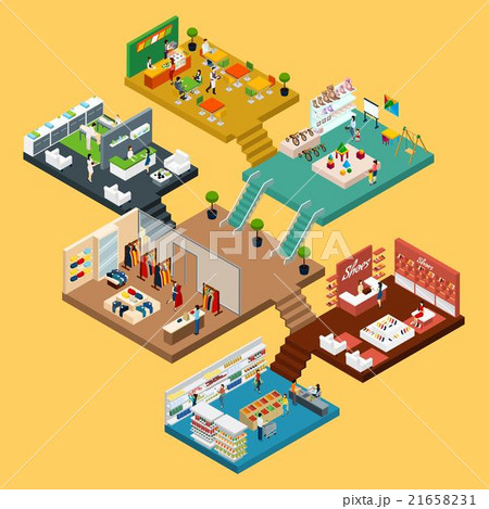 Shopping Mall Isometric Conceptのイラスト素材