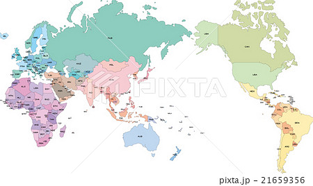 世界地図国別色分けiocコード入りのイラスト素材