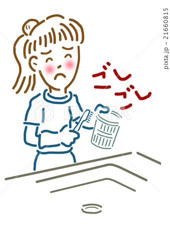 ゴミ受けを掃除する女性のイラスト素材