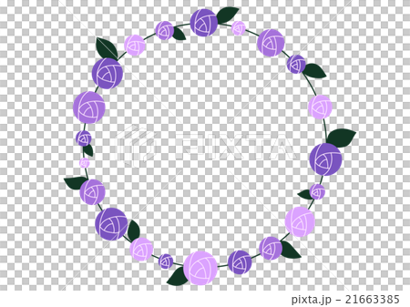 紫のバラの丸いフレームのイラスト素材