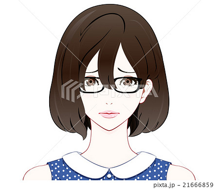 メガネをかけた女性の表情 困り顔 夏服のイラスト素材