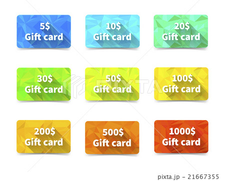 Set of nine gift cards different value and colours 21667355