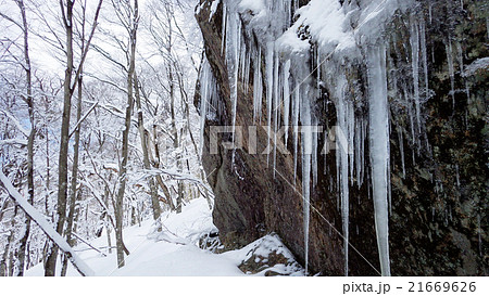氷柱の下がる飛越岩　比婆山古道　巨岩 21669626