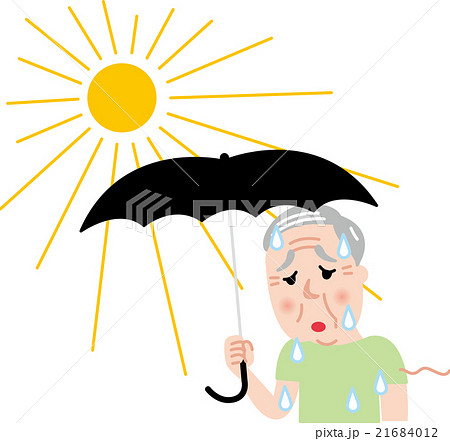 シニア男性　熱中症　夏　日傘 21684012