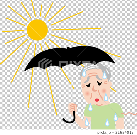 シニア男性　熱中症　夏　日傘 21684012