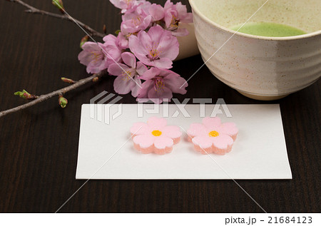 茶道 干菓子桜イメージ の写真素材