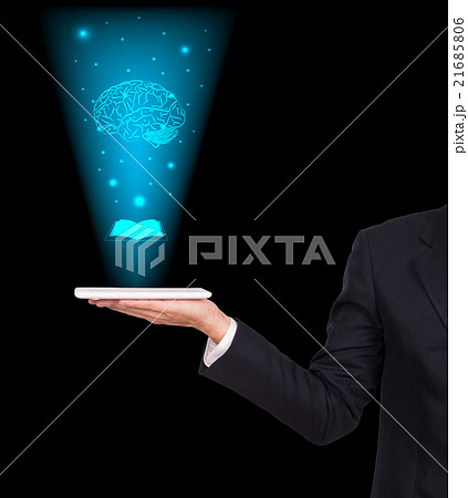 Close-upof business man brain with tablet in hand Close-upof business man brain with tablet in hand 21685806