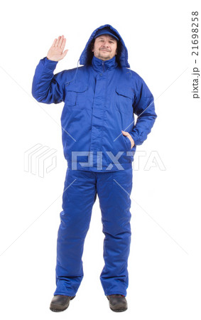 Worker in blue workwear. Worker in blue workwear. 21698258