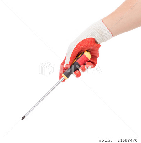 Hand in glove holding screwdriver. Hand in glove holding screwdriver. 21698470