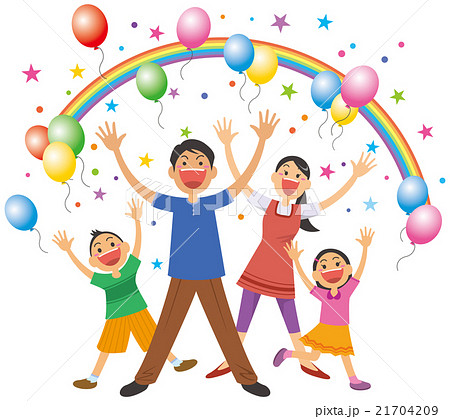 元気で明るい4人家族のイメージイラストのイラスト素材