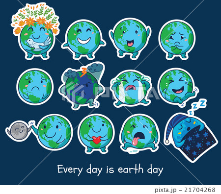 Stickers set of cute cartoon globes with different 21704268