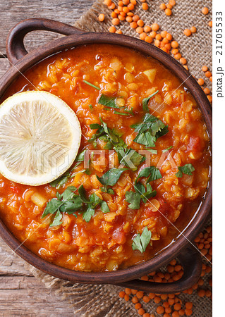Red lentil soup with lemon and fresh herbs 21705533