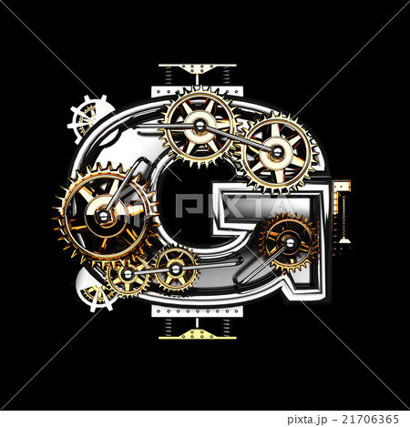 g isolated metal letter with gears on black 21706365