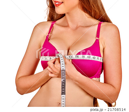 The girl in underwear measuring breast size 21708514