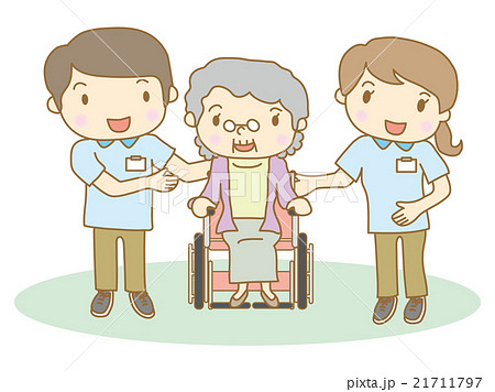 高齢者とリハビリスタッフのイラスト素材
