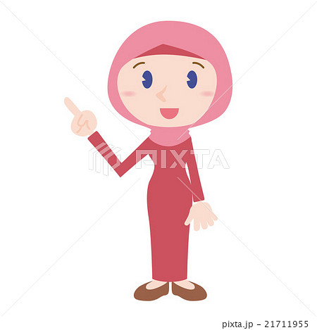 指差しポーズのアラブ人女性キャラクター クリップアートのイラスト素材
