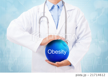 Doctor holding blue crystal ball with Obesity sign Doctor holding blue crystal ball with Obesity sign 21714612