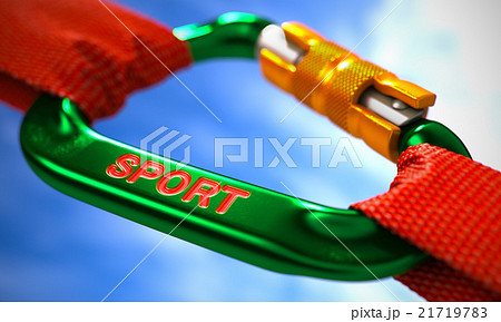 Sport on Green Carabiner between Red Ropes. 21719783