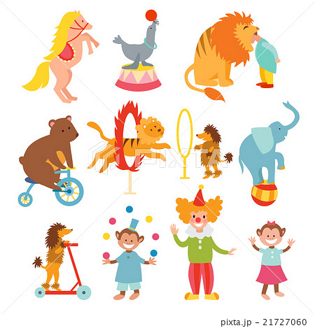 Cute Circus Animals And Funny Clowns Collectionのイラスト素材