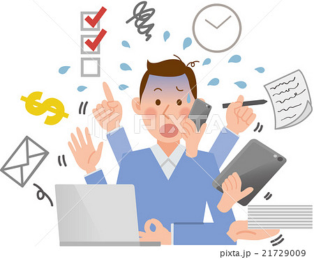 慌ただしくマルチタスクをする男性 21729009
