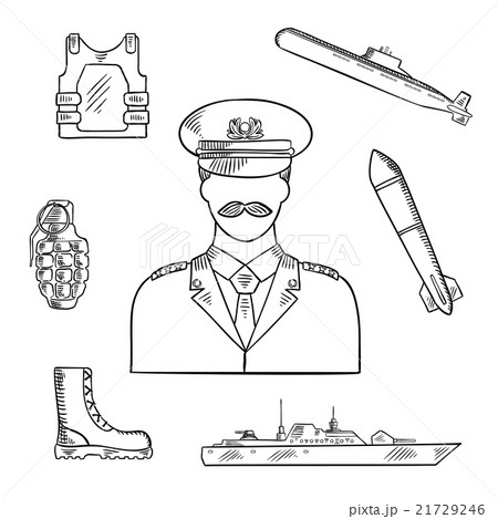 Military man with army symbols sketch icon Vector Image