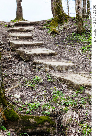 stone steps from ravine in spring 21732300