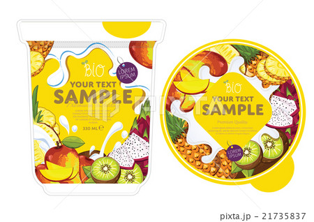 Tropical fruit Yogurt Packaging Design Template. Tropical fruit Yogurt Packaging Design Template. 21735837