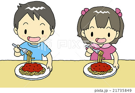 スパゲッティ食べる子供のイラスト素材
