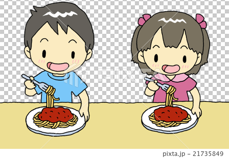 スパゲッティ食べる子供のイラスト素材