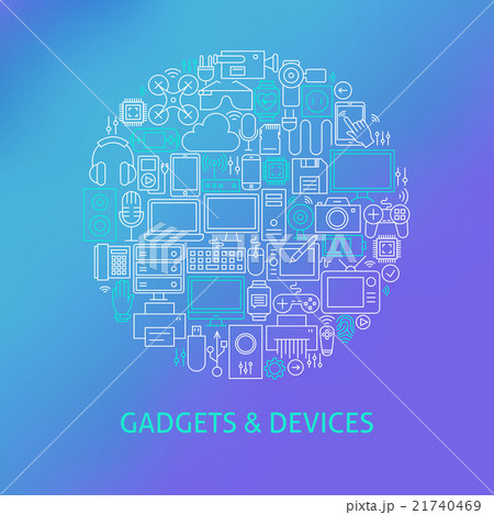 Thin Line Electronics Gadget Icon Set Circle  Thin Line Electronics Gadget Icon Set Circle  21740469