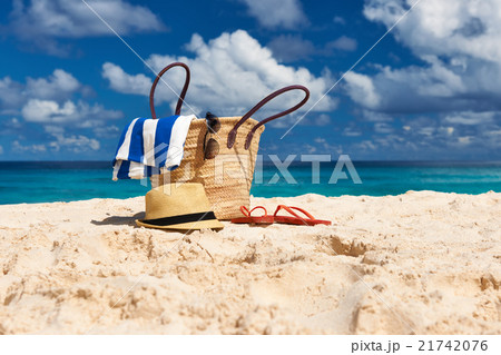 Beautiful beach with bag at Seychelles 21742076