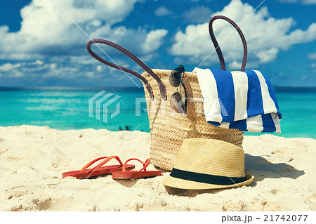 Beautiful beach with bag at Seychelles 21742077
