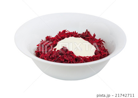 Grated beets with sour cream in a dish 21742711