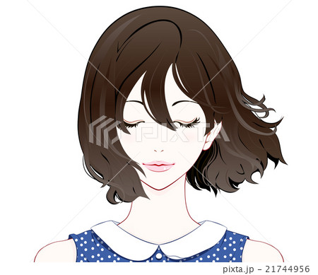 女性の表情 目を閉じる 夏服 なびく髪のイラスト素材