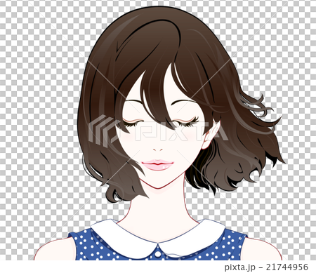 女性の表情 / 目を閉じる / 夏服 / なびく髪 21744956