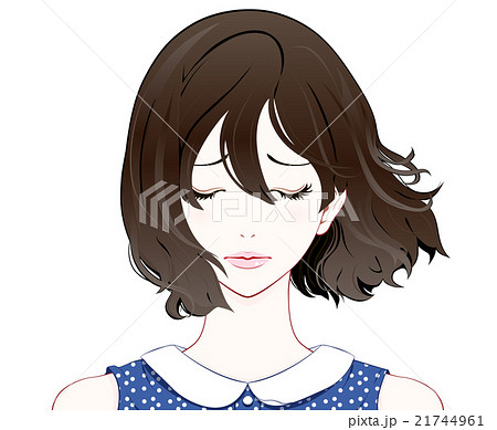 女性の表情 落ち込む 夏服 なびく髪のイラスト素材