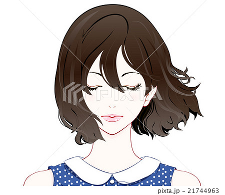 女性の表情 シリアス 目を閉じる 夏服 なびく髪のイラスト素材
