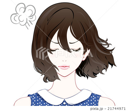 女性の表情 不機嫌 夏服 なびく髪のイラスト素材