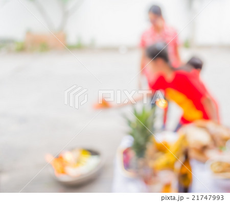 blur image of chinese new year food table  21747993