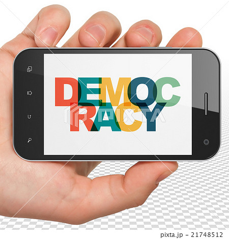 Politics concept: Hand Holding Smartphone with Politics concept: Hand Holding Smartphone with 21748512
