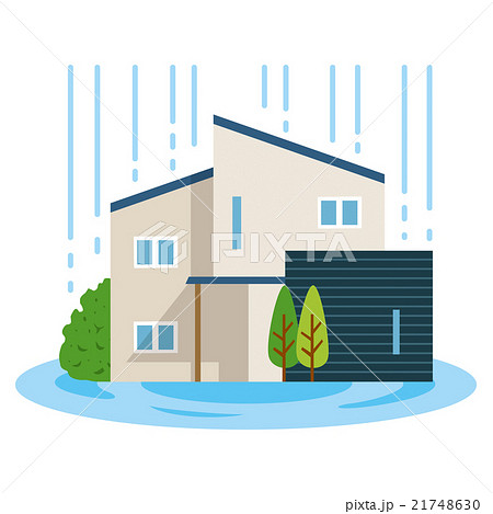 雨で水浸しになる家のイラスト素材