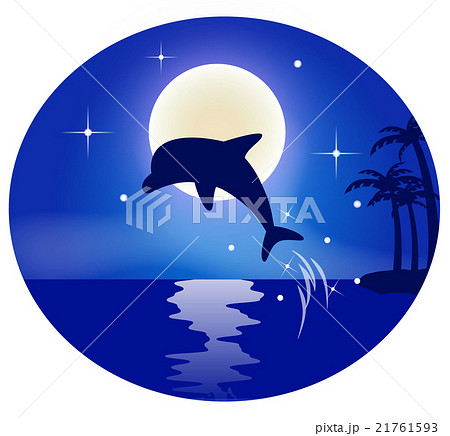 夜の海とイルカのイラスト素材