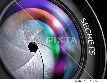 Secrets on Black Digital Camera Lens. Closeup. 21762857