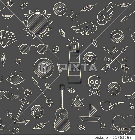 Hand drawn hipster seamless pattern over brownのイラスト素材 [21763568] - PIXTA