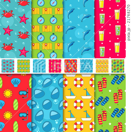 Set Seamless Patterns with Tourism Objects and Set Seamless Patterns with Tourism Objects and 21768270