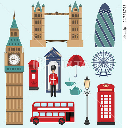 London United Kingdom Flat Iconsのイラスト素材