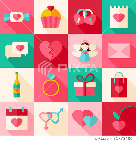 Valentine day flat style icon set with long shadow 21775400