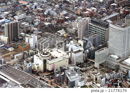 埼玉県の大宮駅西口付近を空撮の写真素材